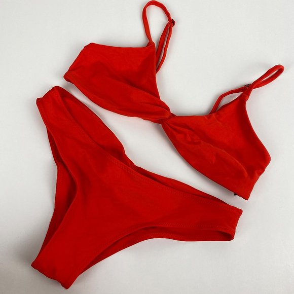 BlackBough Red Tona Top Moderate Bottoms Red Matching Bikini Set S - Picture 5 of 10